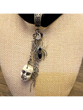 Handcrafted Black Gothic OOK Choker Halloween Spider Face